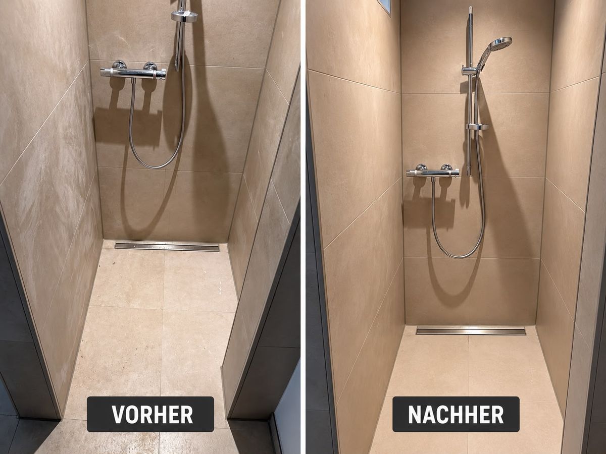 Dusche vor und nach der Reinigung